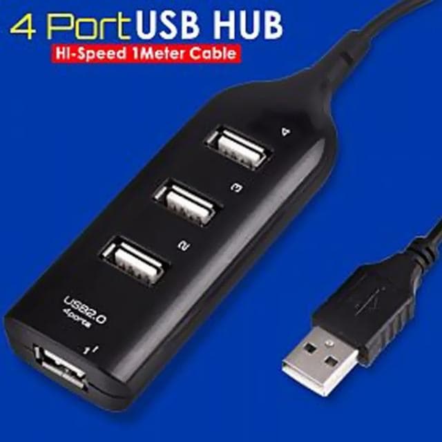 HI-SPEED 1 METER CABLE 4 PORT USB HUB FOR WINDOWS & MAC, BLACK