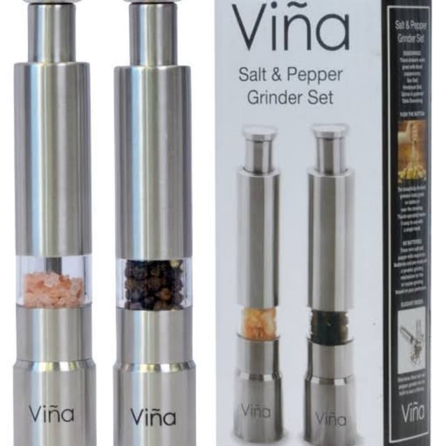 Vina Stainless Steel Thumb Push Mini Salt and Pepper Shaker Mill Shaker Gri