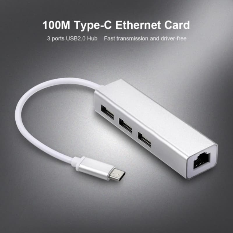 USB3.1 480Mpbs Lan+HUB usb typr-c 2.0 Fast Ethernet Port Up To 10/100 1000M