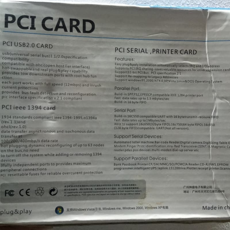 PCI Cards Full Range - Serial Parallel Firewire