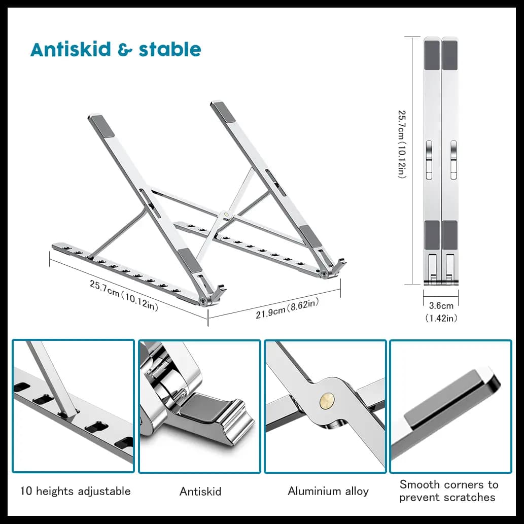 Portable Laptop Holder for MacBook Pro and Air Notebooks - Aluminum